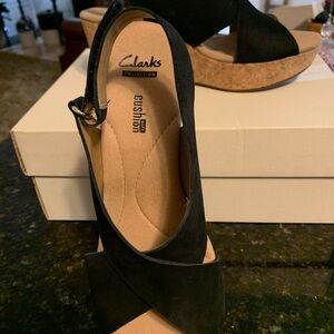 Clarks Black Wedges with Cork Sole